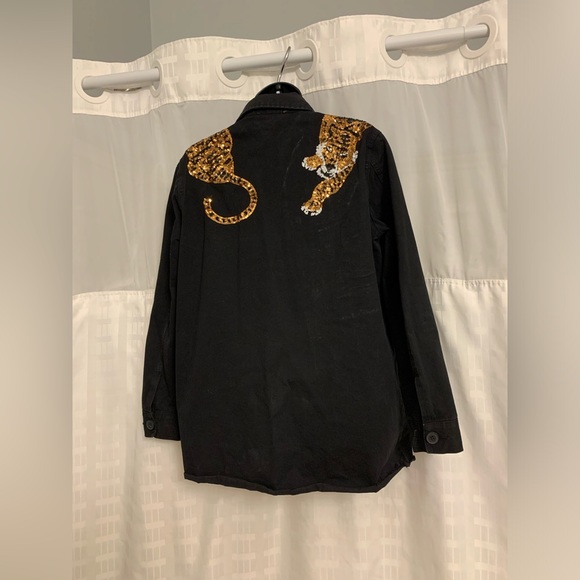 Tiger embroidered jean black jacket - Picture 2 of 9